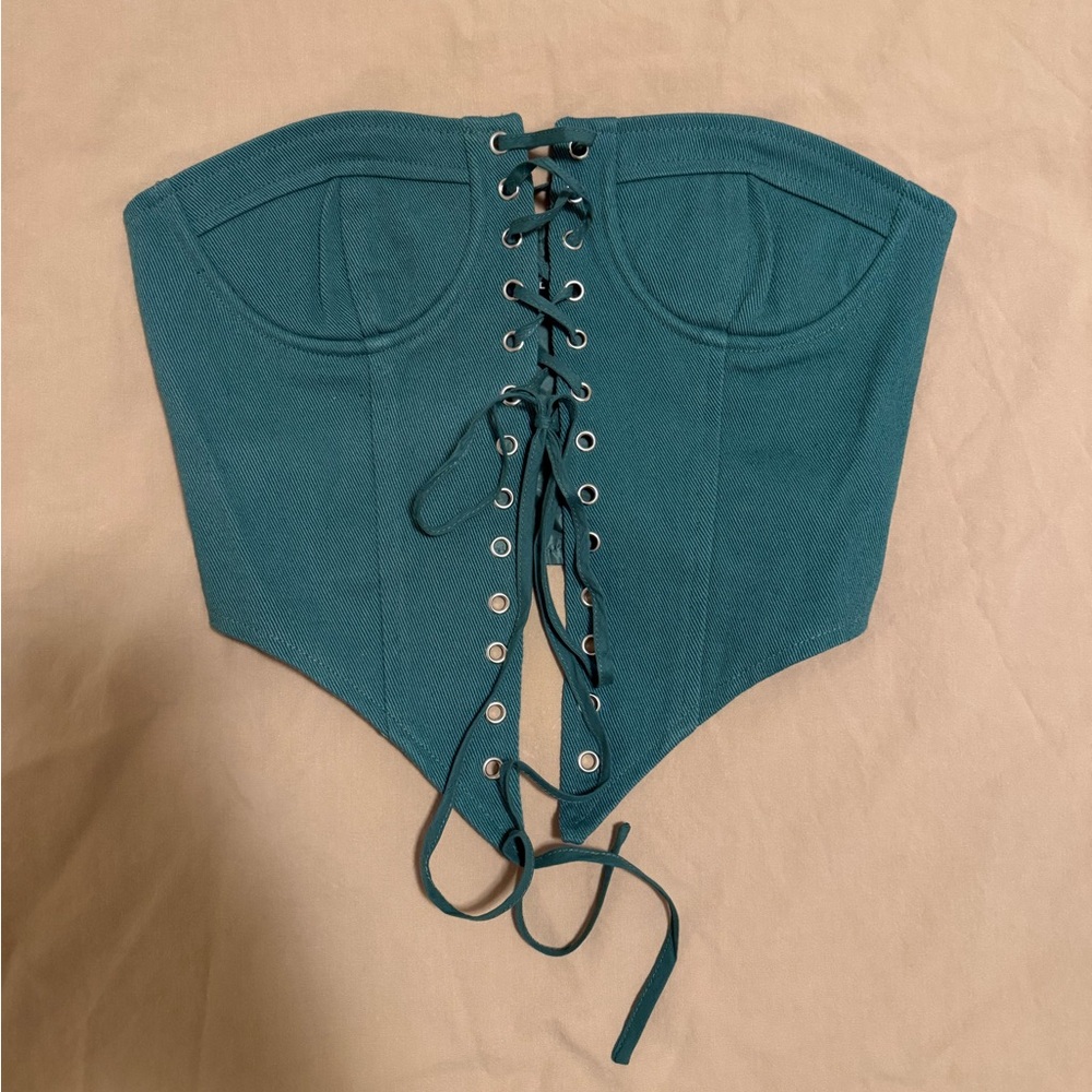 Lioness Green Strapless Corset Top